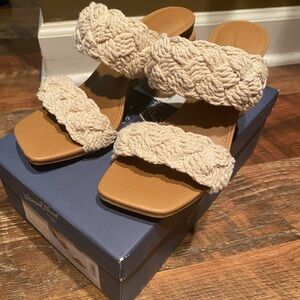 Women's Tan Sandals with Cream Braided Straps